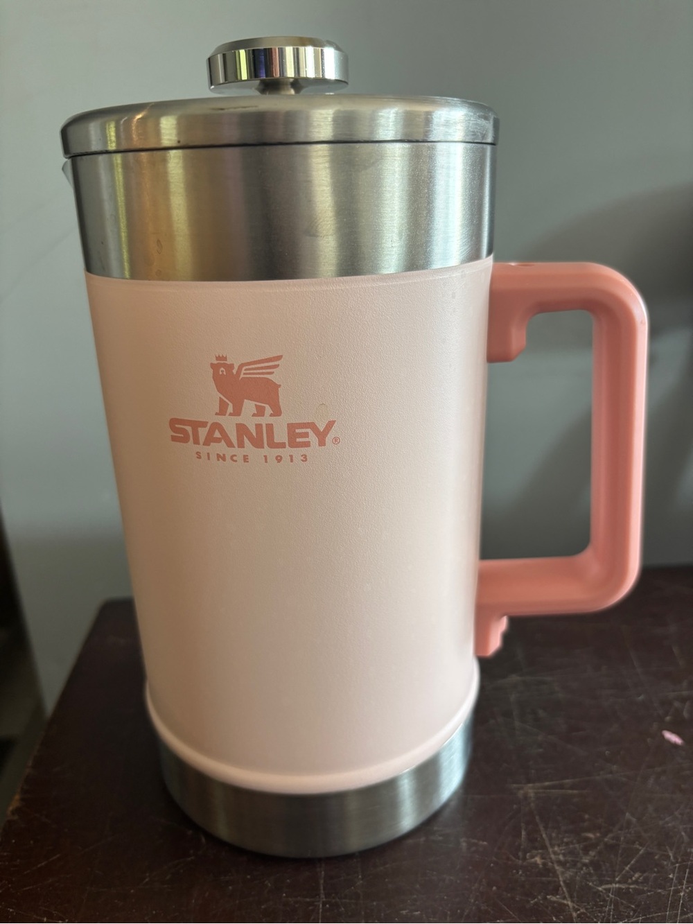 Stanley Pink and Stainless Steel french press coffee maker with Handle